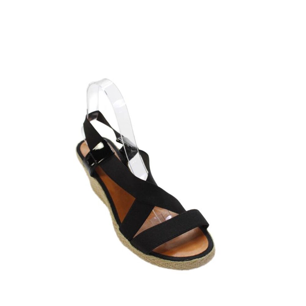 Casteller Womens Elastic Crisscross Espadrille Wedge Heels Shoes Black Size 9